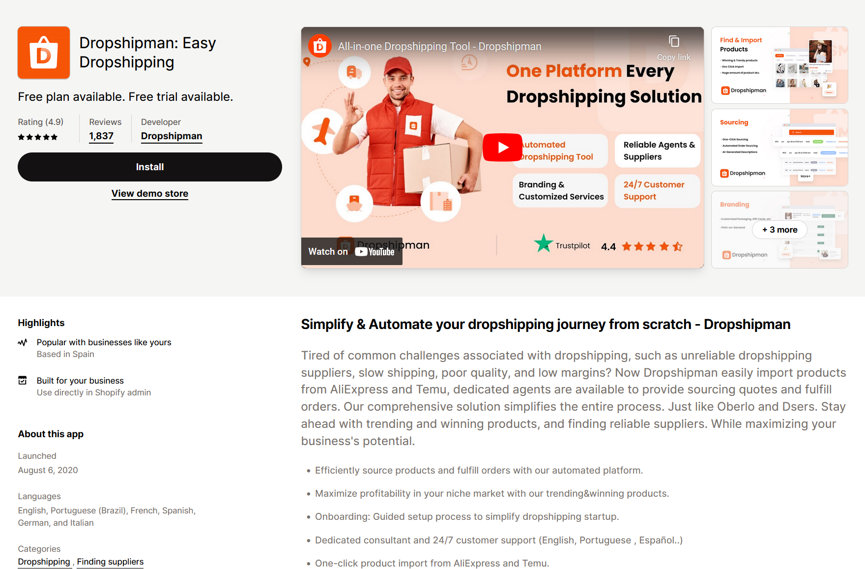 Dropshipman in Shopify app store