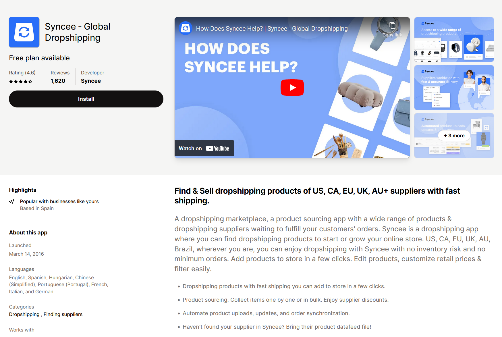 Syncee in the Shopify app store