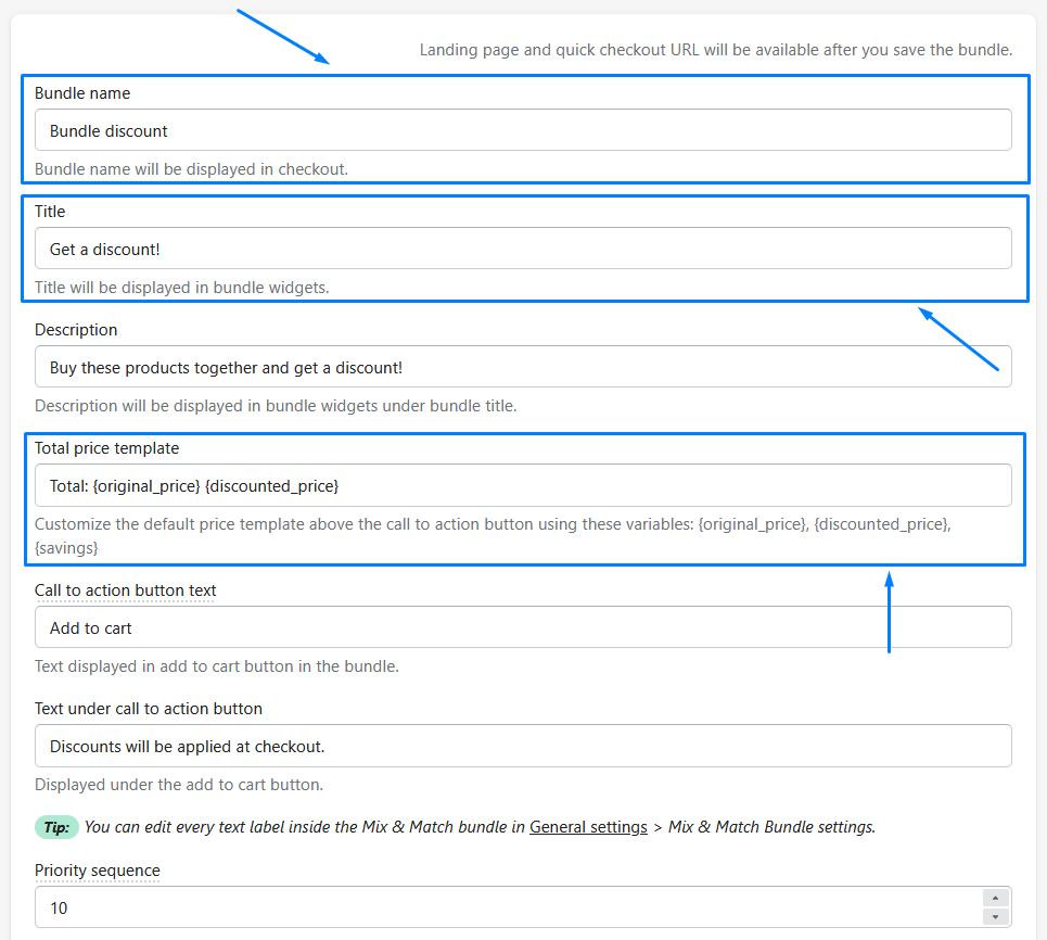 Inserting basic bundle information