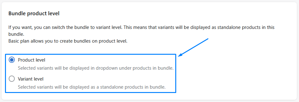 Selecting bundle product level