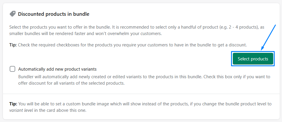 Selecting products in mix & match bundle