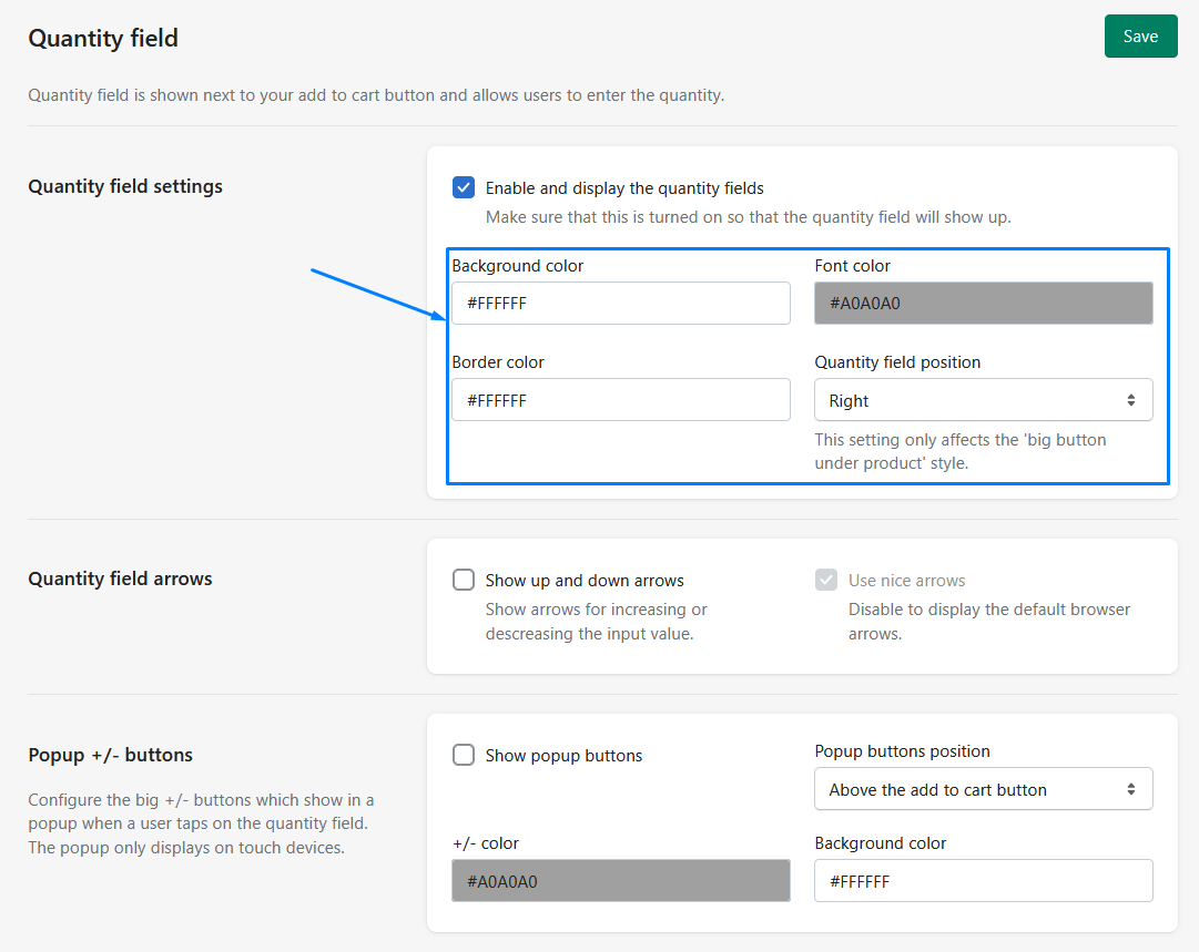 Quantity field settings in FoxCart