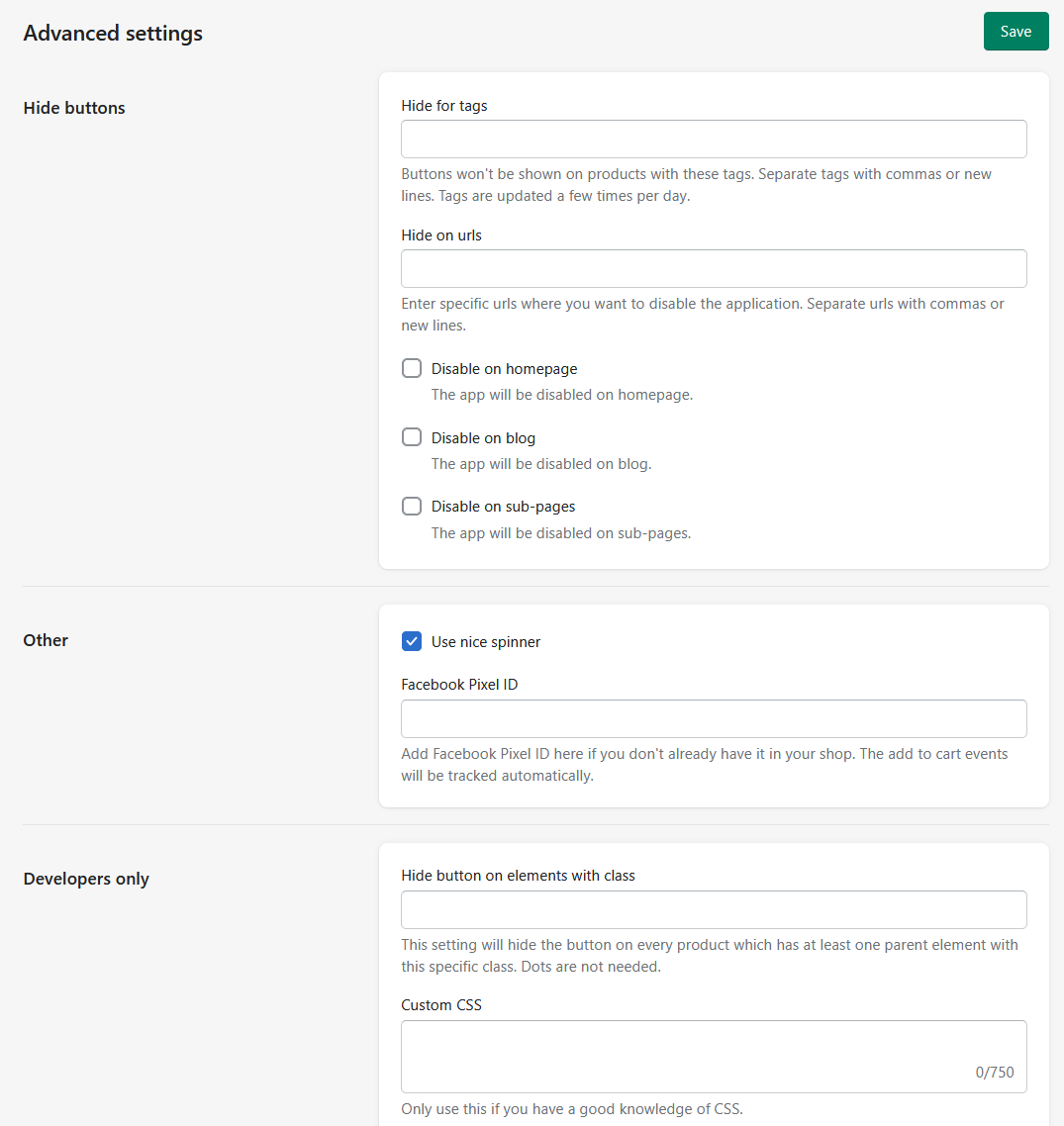 Advanced settings in FoxCart