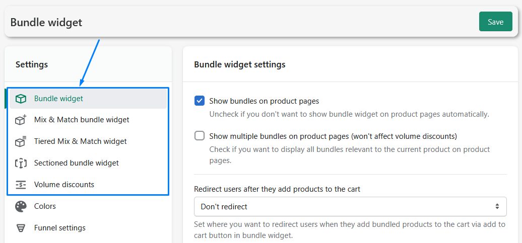 Widget settings in Bundler