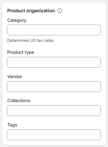 Product organization settings of the product