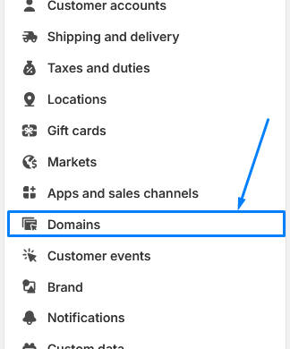 Domains page in settings