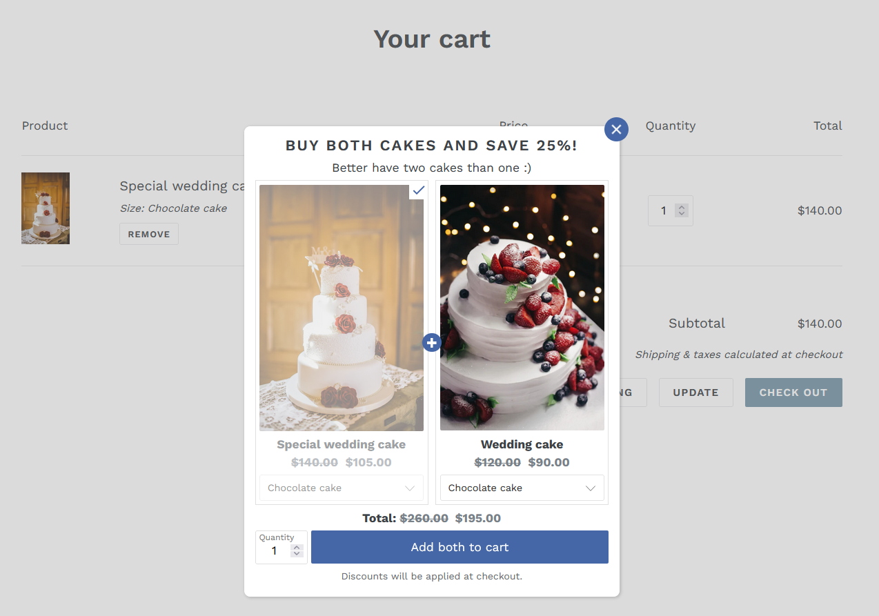 Example of a funnel upsell popup in Shopify