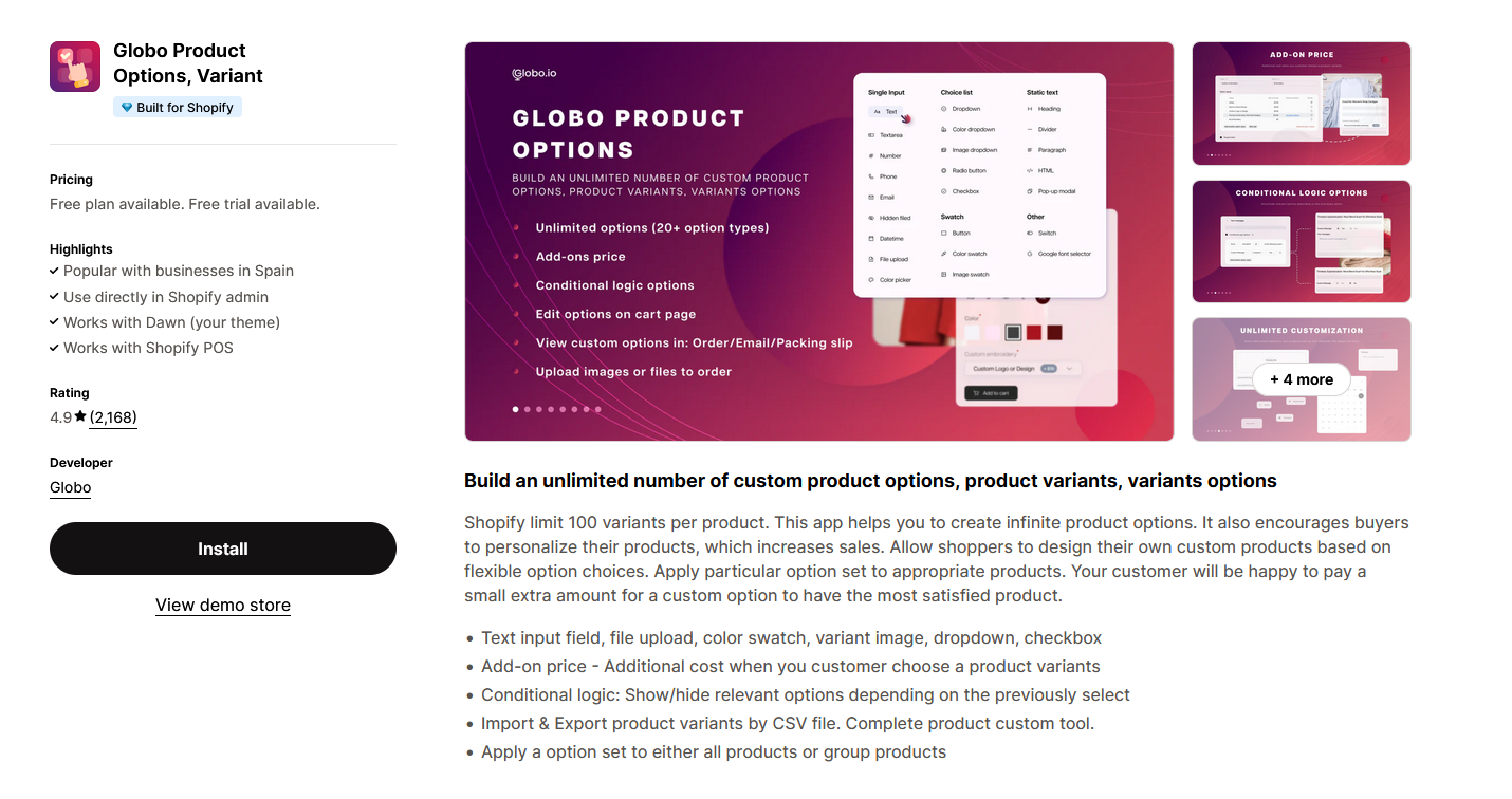 Globo Product Options, Variant