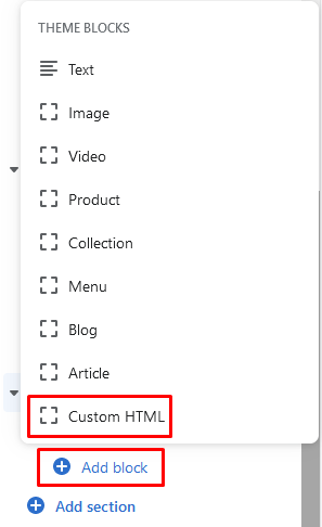 Adding custom HTML block