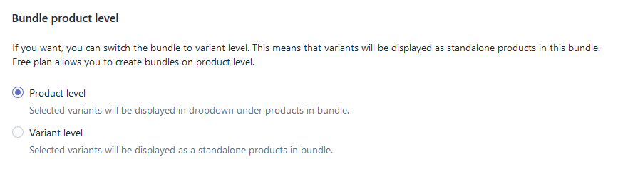 Bundle product level selection