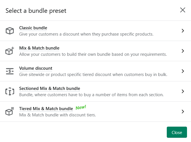 Selecting a bundle type