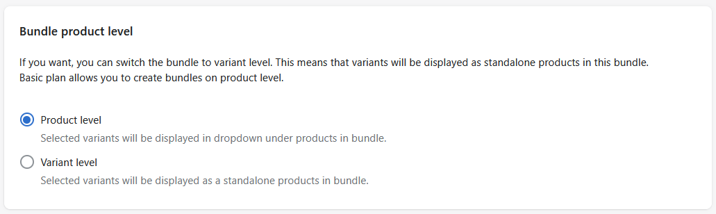 Changing the bundle product level