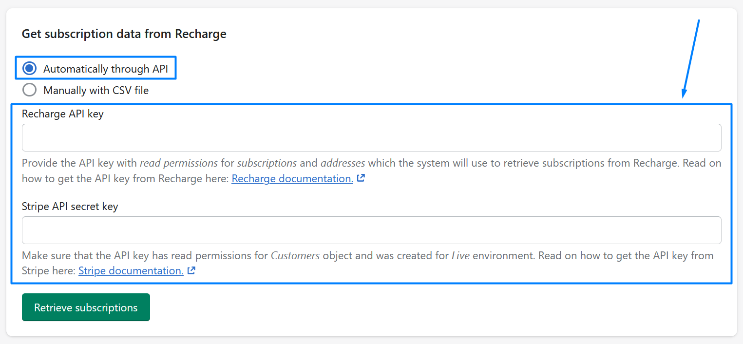 Importing subscriptions via API from Recharge and Stripe