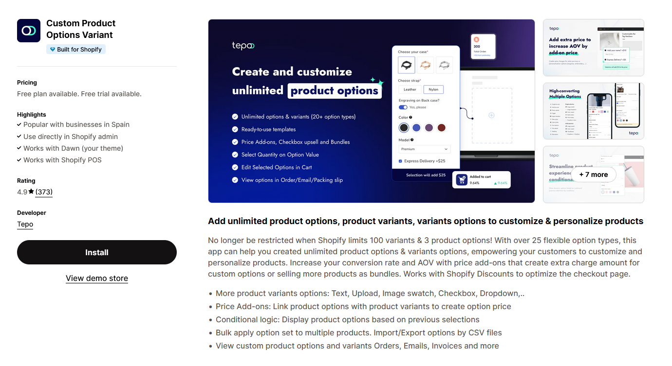 Custom Product Options Variant - Tepo